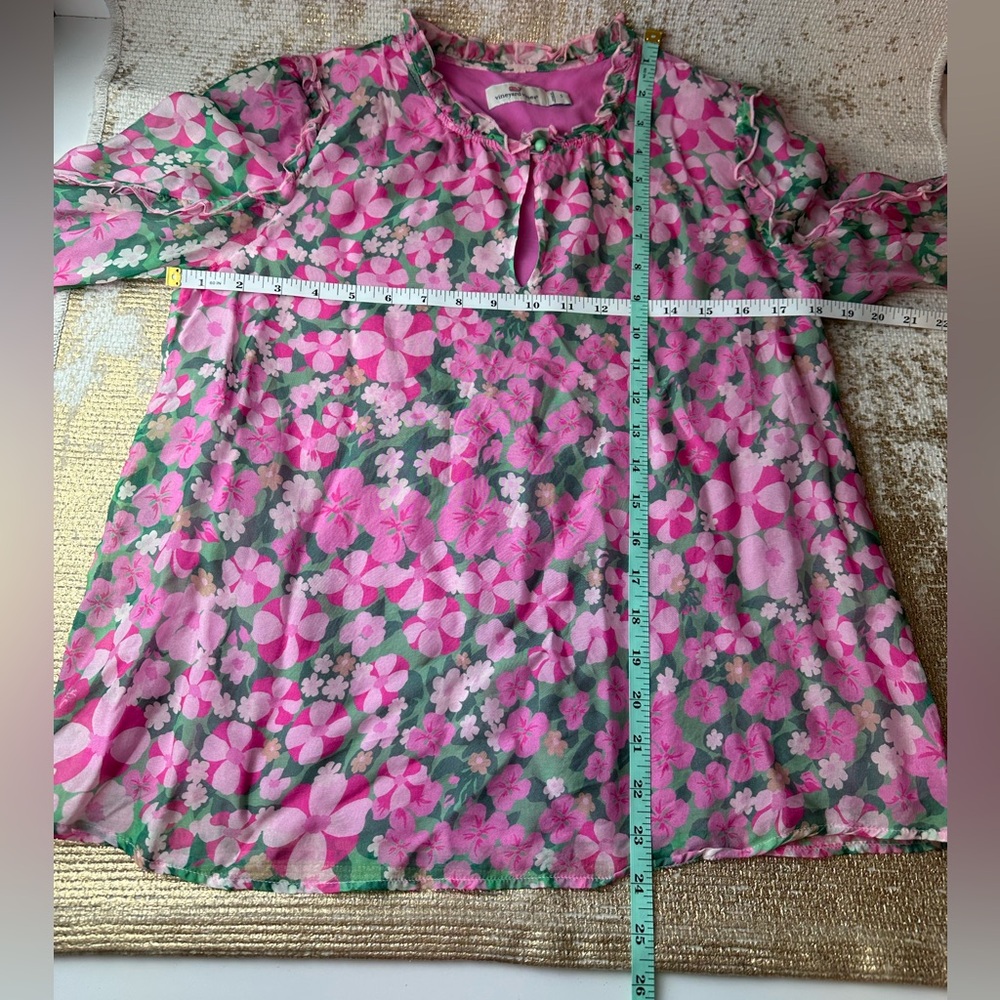 VINEYARD VINES Montauk Daisy Print Ruffle Trim Top Silk Blend | Size Small - Picture 11 of 12